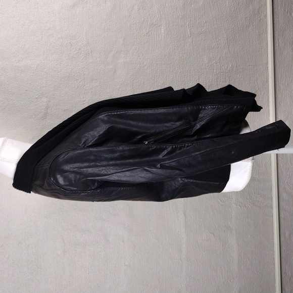 Blank NYC Black Faux Leather Ribbed Knit Shawl Collar Long Sleeve Open Jacket - Picture 5 of 16